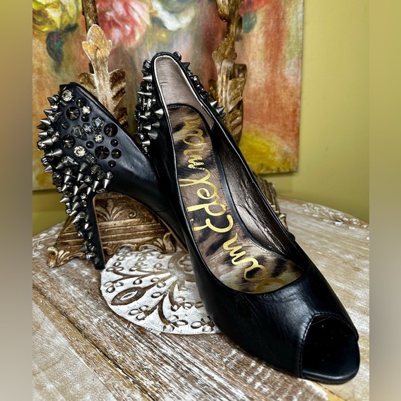 EUC SAM EDELMAN “Lorissa” Rockstar Glam Pumps in Black Leather Size 9.5 Intact!! - Picture 2 of 16